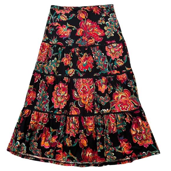 Lauren Ralph Lauren Dresses & Skirts - Lauren Ralph Lauren Black with Bright Floral Print Knit Tiered Maxi Skirt L